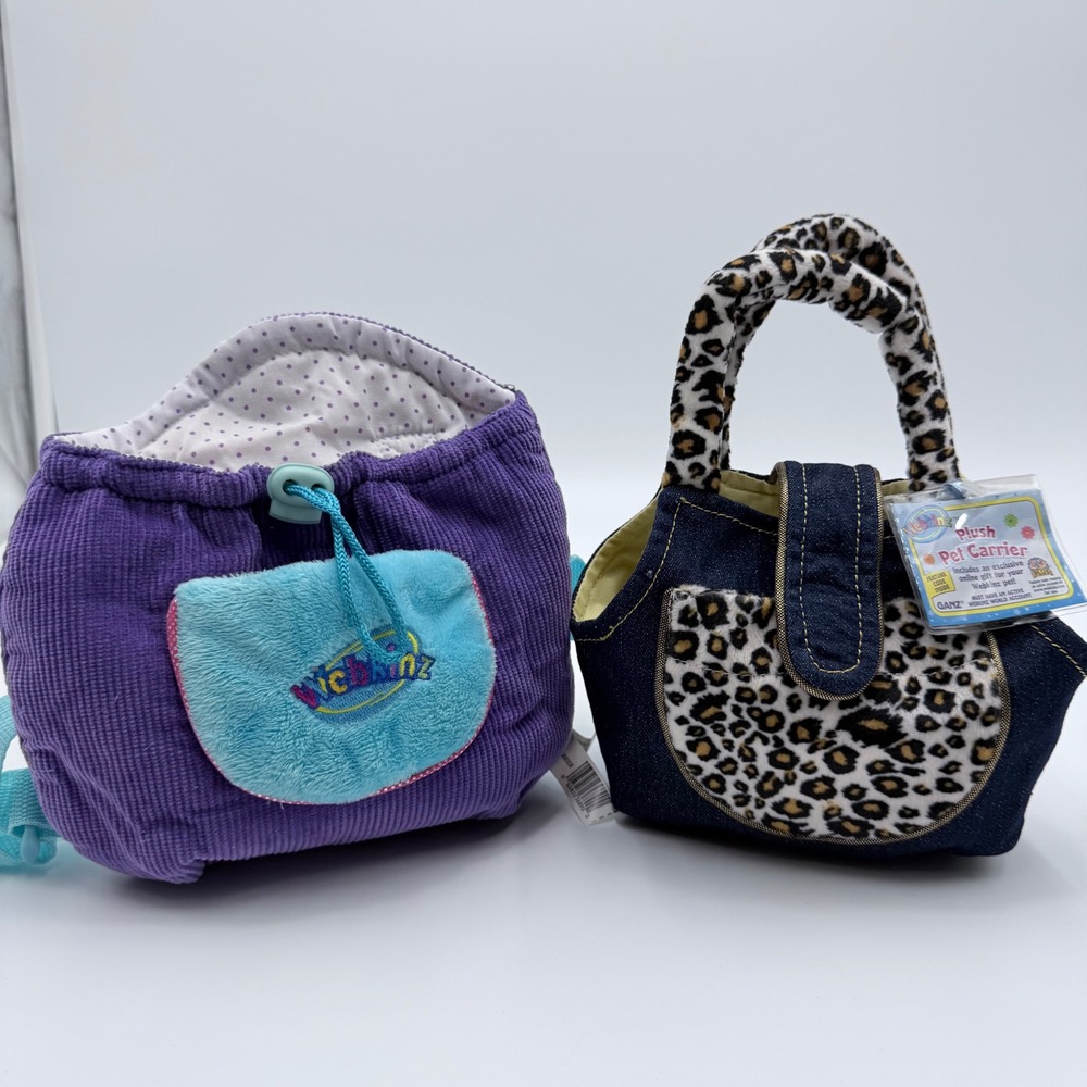 New Deadstock Webkinz Carrier Lot Purple Corduroy Backpack & Sparkle Denim purse
